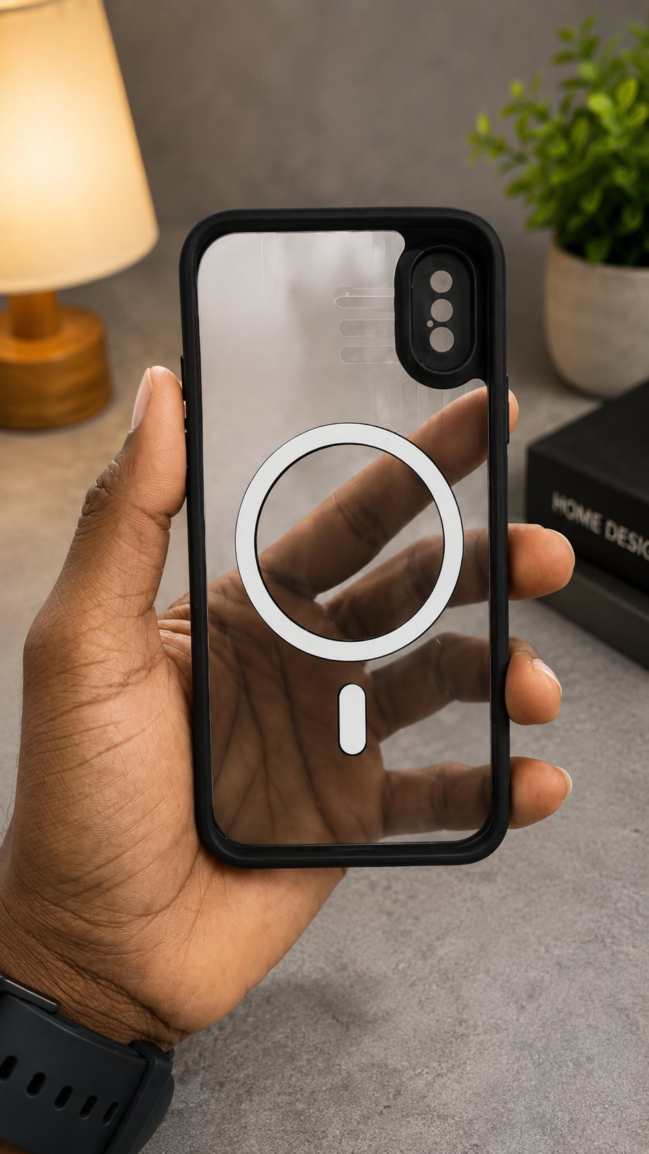iPhone XS Max Transparent Magnetic Back Cover – Black Frame - Image 3