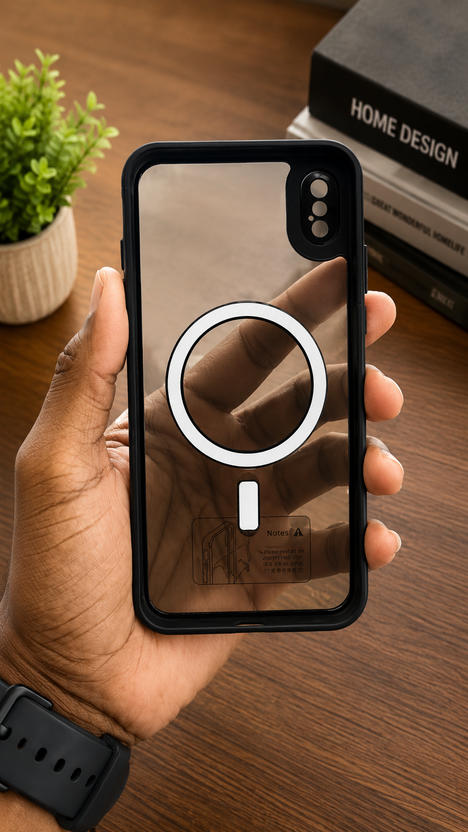 iPhone X / XS Transparent Magnetic Back Cover – Black Frame - Image 3