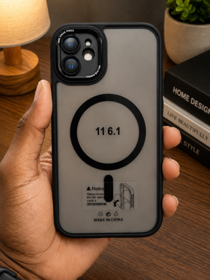iPhone 11 Transparent Back Cover with Magnetic Ring – Black Frame
