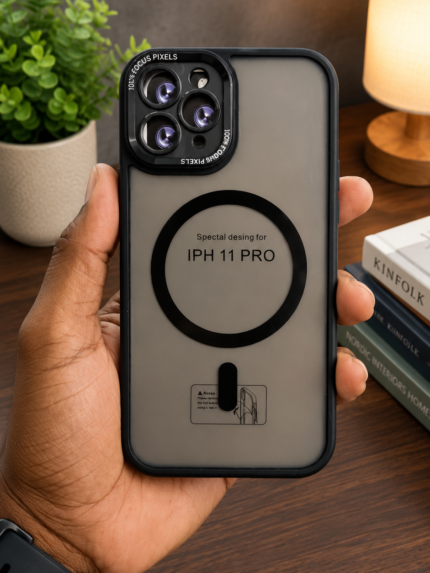 iPhone 11 Pro Transparent Back Cover with Magnetic Ring – Black Frame