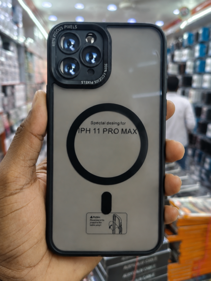 iPhone 11 Pro Max Transparent Back Cover with Magnetic Ring – Black Frame
