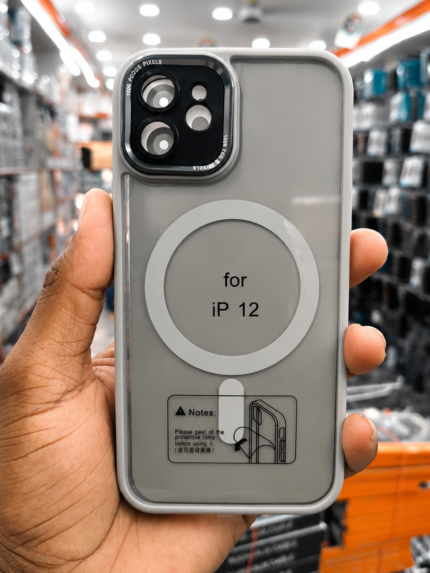 iPhone 12 Transparent Back Cover with Magnetic Ring – White Frame