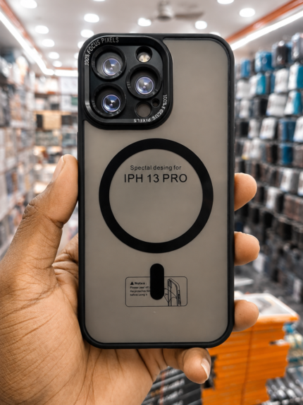 iPhone 13 Pro Transparent Magnetic Back Cover – Black Frame