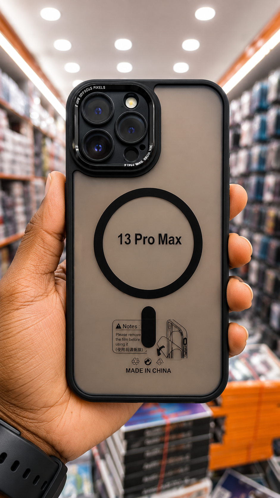 iPhone 13 Pro Max Transparent Magnetic Back Cover – Black Frame