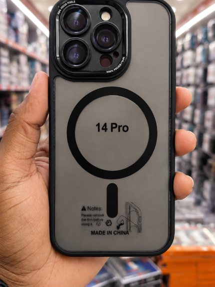iPhone 14 Pro Transparent Magnetic Back Cover – Black Frame