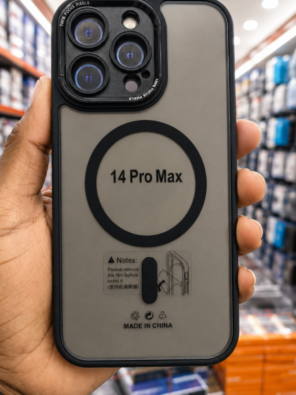 iPhone 14 Pro Max Transparent Magnetic Back Cover – Black Frame