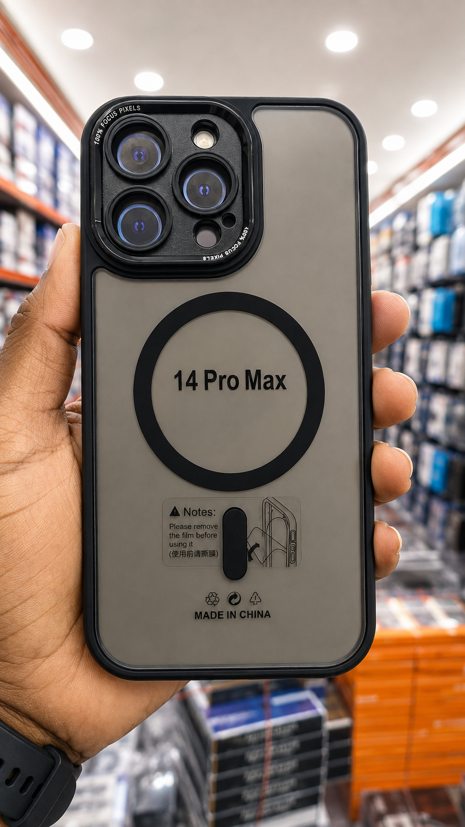 iPhone 14 Pro Max Transparent Magnetic Back Cover – Black Frame