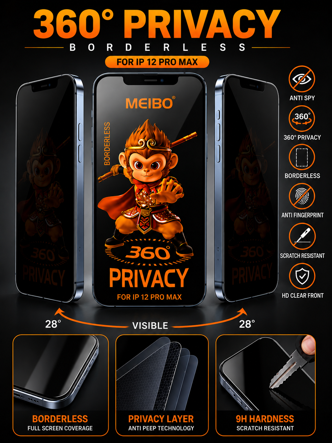 iPhone 12 Pro Max 360° Privacy Borderless Glass | Anti Spy 9H - Image 2