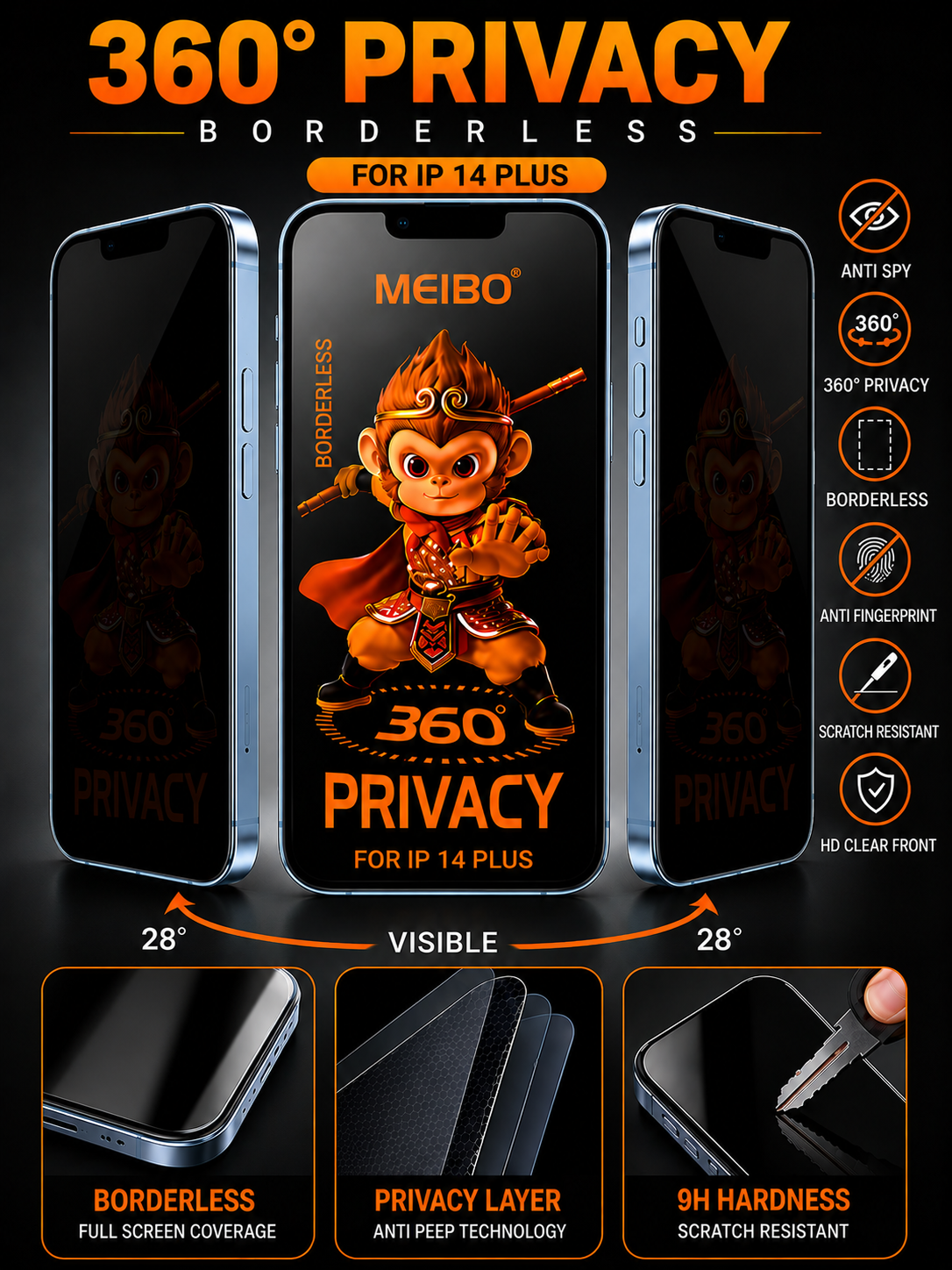 iPhone 14 Plus 360° Privacy Borderless Glass | Anti Spy 9H - Image 2